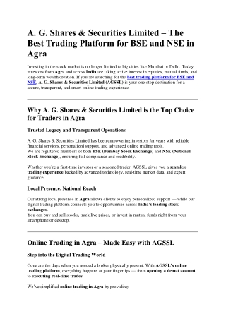 BSE and NSE in Agra - AGSSL