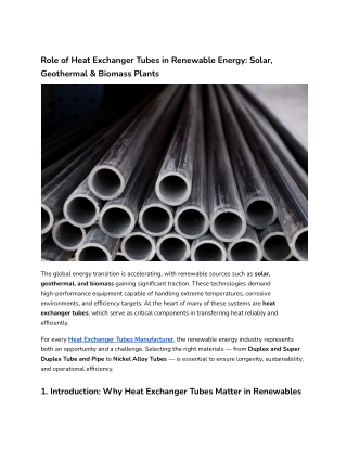 Role of Heat Exchanger Tubes in Renewable Energy_ Solar, Geothermal & Biomass Plants