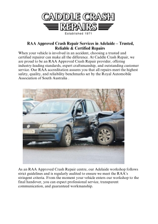 Raa Approved Crash Repair