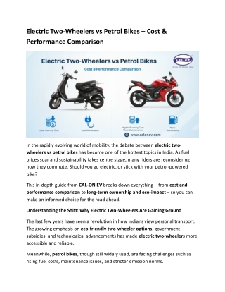 Electric Two-Wheelers vs Petrol Bikes – Cost & Performance Comparison