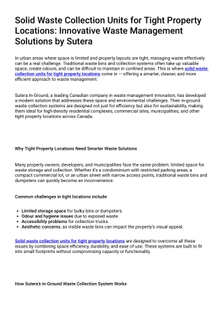 Solid Waste Collection Units for Tight Property Locations Innovative Waste Management Solutions by Sutera