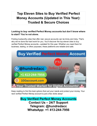 Top Eleven Sites to Buy Verified Perfect Money Accounts (Updated in This Year):