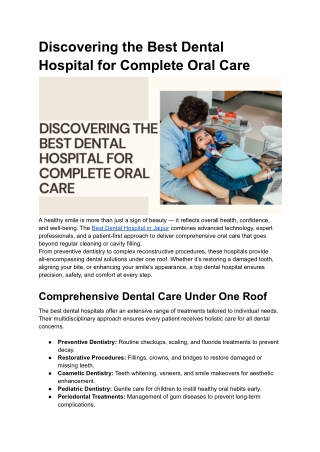 Discovering the Best Dental Hospital for Complete Oral Care