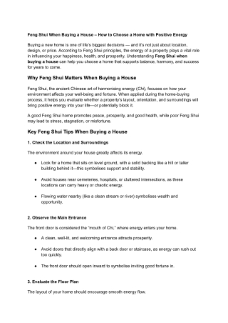 Feng Shui When Buying a House – How to Choose a Home with Positive Energy