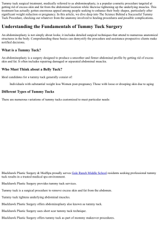 The Science Behind a Successful Tummy Tuck Treatment