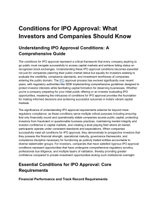 Conditions for IPO Approval - Key Insights