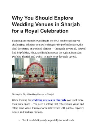 Why You Should Explore Wedding Venues in Sharjah for a Royal Celebration