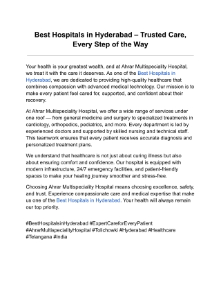Best Hospitals in Hyderabad – Expert Care for Every Patient