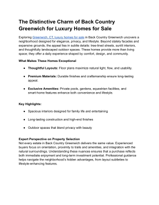 The Distinctive Charm of Back Country Greenwich for Luxury Homes for Sale