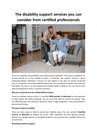 The disability support services you can consider from certified professionals