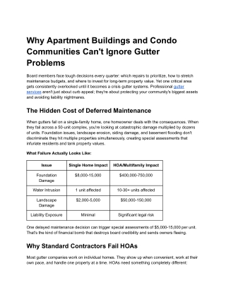 Why Apartment Buildings and Condo Communities Can't Ignore Gutter Problems