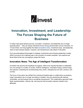 I-invest Online Business Finance and Investment News for Professionals