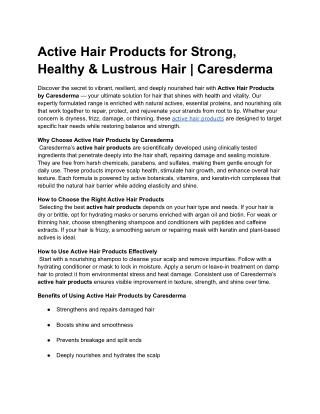 Active Hair Products for Strong, Healthy & Lustrous Hair _ Caresderma