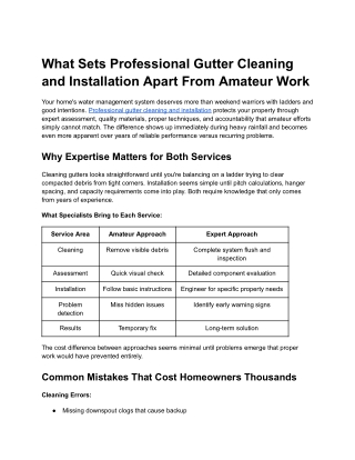 What Sets Professional Gutter Cleaning and Installation Apart From Amateur Work