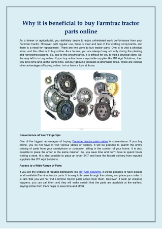 Why it is beneficial to buy Farmtrac tractor parts online