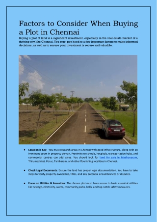 Factors to Consider When Buying a Plot in Chennai