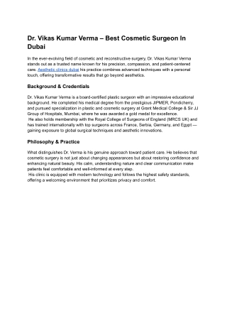 Aesthetic clinics dubai _ Dr Vikas Verma