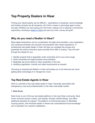 Top Property Dealers in Hisar