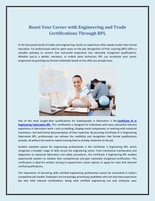 Boost Your Career with Engineering and Trade Certifications Through RPL