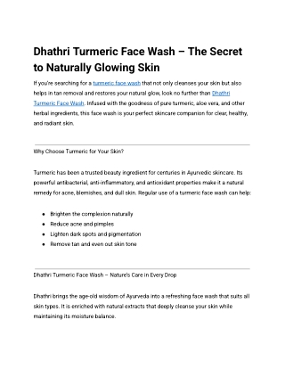 Dhathri Turmeric Face Wash – The Secret to Naturally Glowing Skin