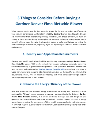 5 Things to Consider Before Buying a Gardner Denver Elmo Rietschle Blower