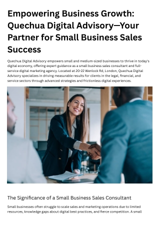 Quechua Digital Advisory empowers small and medium-sized businesses to thrive in today's digital economy, offering exper