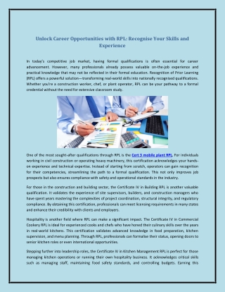 Unlock Career Opportunities with RPL: Recognise Your Skills and Experience