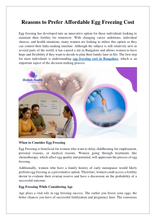 Reasons to Prefer Affordable Egg Freezing Cost