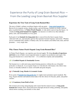 Experience the Purity of Long Grain Basmati Rice