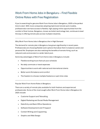 Work From Home Jobs in Bengaluru – Find Flexible Online Roles with Free Registration