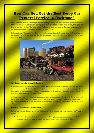 How Can You Get the Best Scrap Car Removal Service in Cochrane?