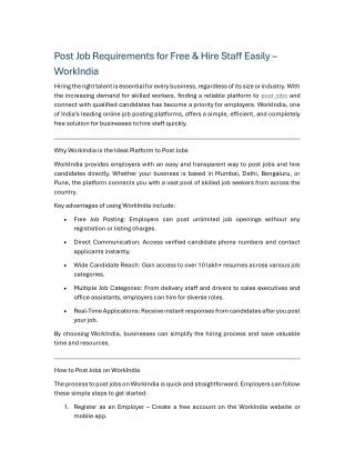 Post Job Requirements for Free & Hire Staff Easily – WorkIndia