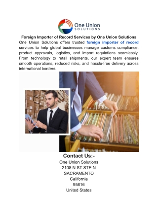 Foreign Importer of Record Services by One Union Solutions