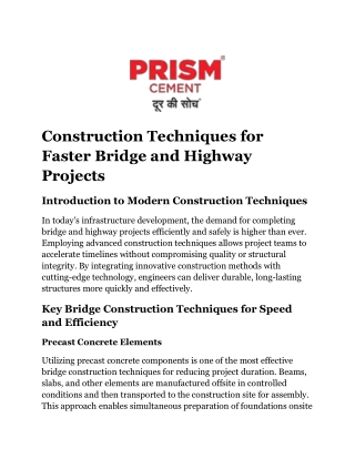 Construction Techniques for Faster Bridge and Highway Projects