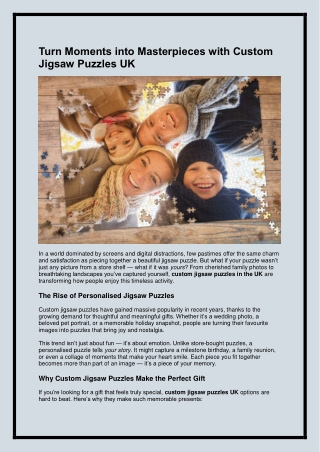 Turn Moments into Masterpieces with Custom Jigsaw Puzzles UK