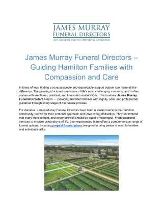 James Murray Funeral Directors – Guiding Hamilton Families with Compassion and Care