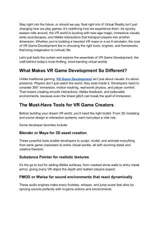 VR Game Development Essentials_ Tools, Engines & Frameworks You Need