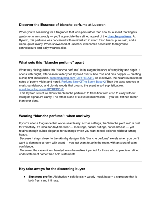 Discover the Essence of blanche perfume at Luceran