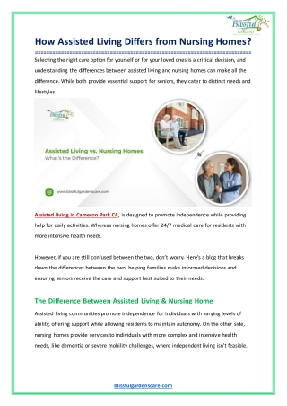 How Assisted Living Differs from Nursing Homes?