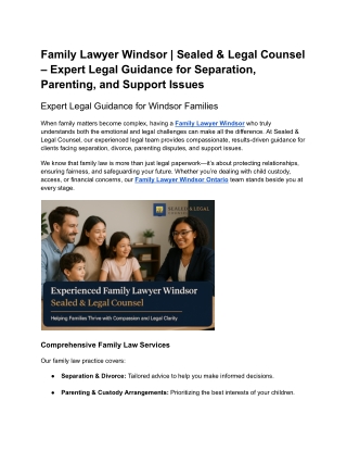 Family Lawyer Windsor _ Sealed & Legal Counsel – Expert Legal Guidance for Separation, Parenting, and Support Issues