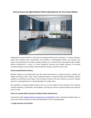 How to Choose the Right Modular Kitchen Manufacturer for Your Dream Kitchen