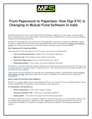 From Paperwork to Paperless How Digi KYC is Changing in Mutual Fund Software in India