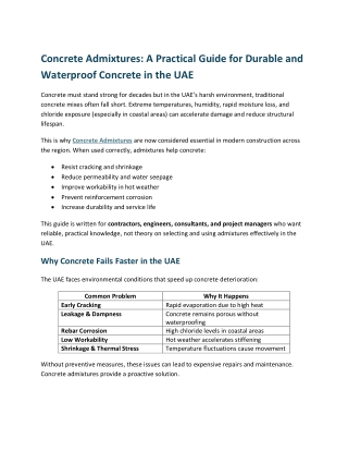 Concrete Admixtures: A Practical Guide for Durable and Waterproof Concrete