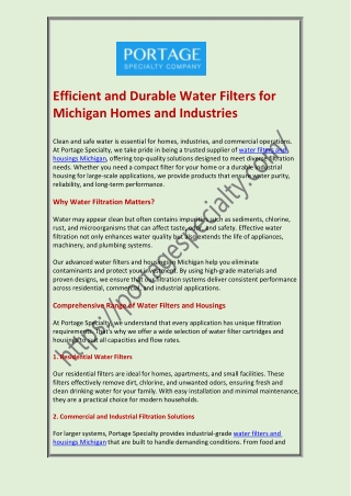 Efficient and Durable Water Filters for Michigan Homes and Industries
