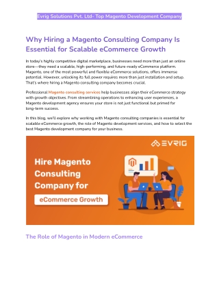 Why Hiring a Magento Consulting Company Is Essential for Scalable eCommerce Growth