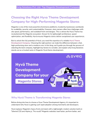 Choosing the Right Hyva Theme Development Company for High-Performing Magento Stores