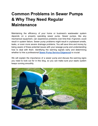 Common Problems in Sewer Pumps & Why They Need Regular Maintenance
