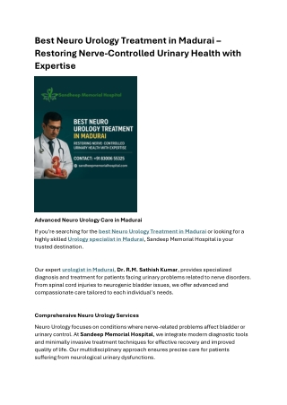 Best Neuro Urology Treatment in Madurai Restoring Nerve Controlled Urinary Health with Expertise