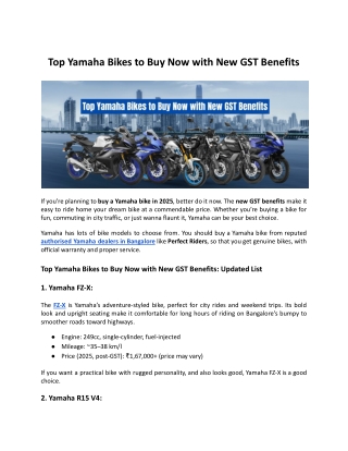 Top Yamaha Bikes to Buy Now with New GST Benefits