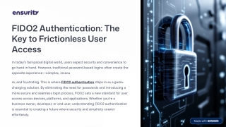 FIDO2 Authentication The Key to Frictionless User Access